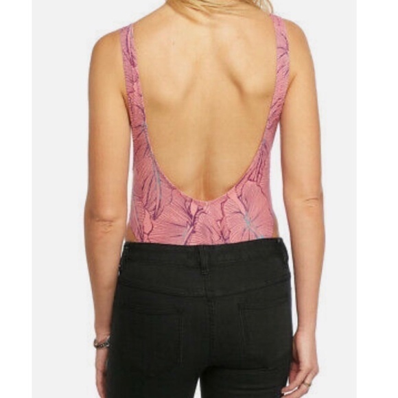 Free People Ready For The Weekend pink palm bodysuit medium scoop neck - Picture 3 of 9